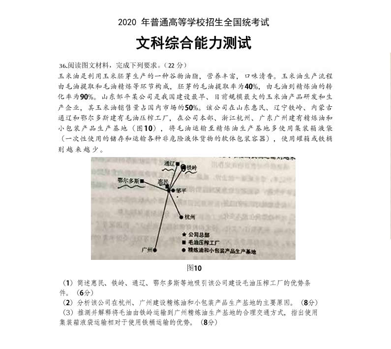 山東三星集團(tuán)玉米油登上了2020全國高考卷！這道題你會(huì)怎么答？